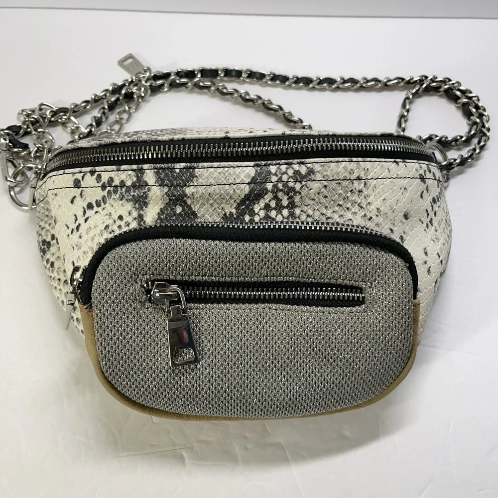 Steve‎ Madden Womens Natural Snake Print Chain Belt Bag Fanny Pack Purse